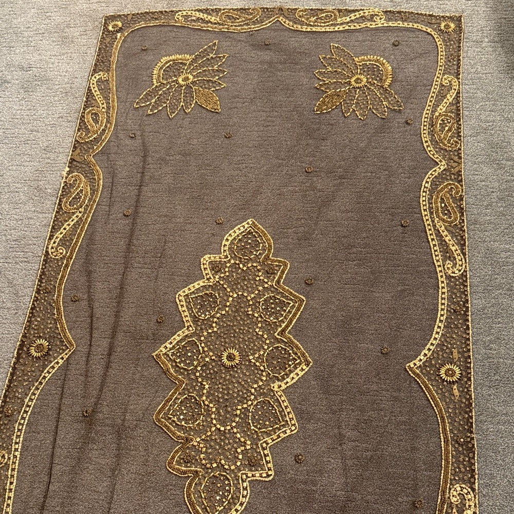 Elegant Brown and Gold Embroidered dinning table cloth/runner